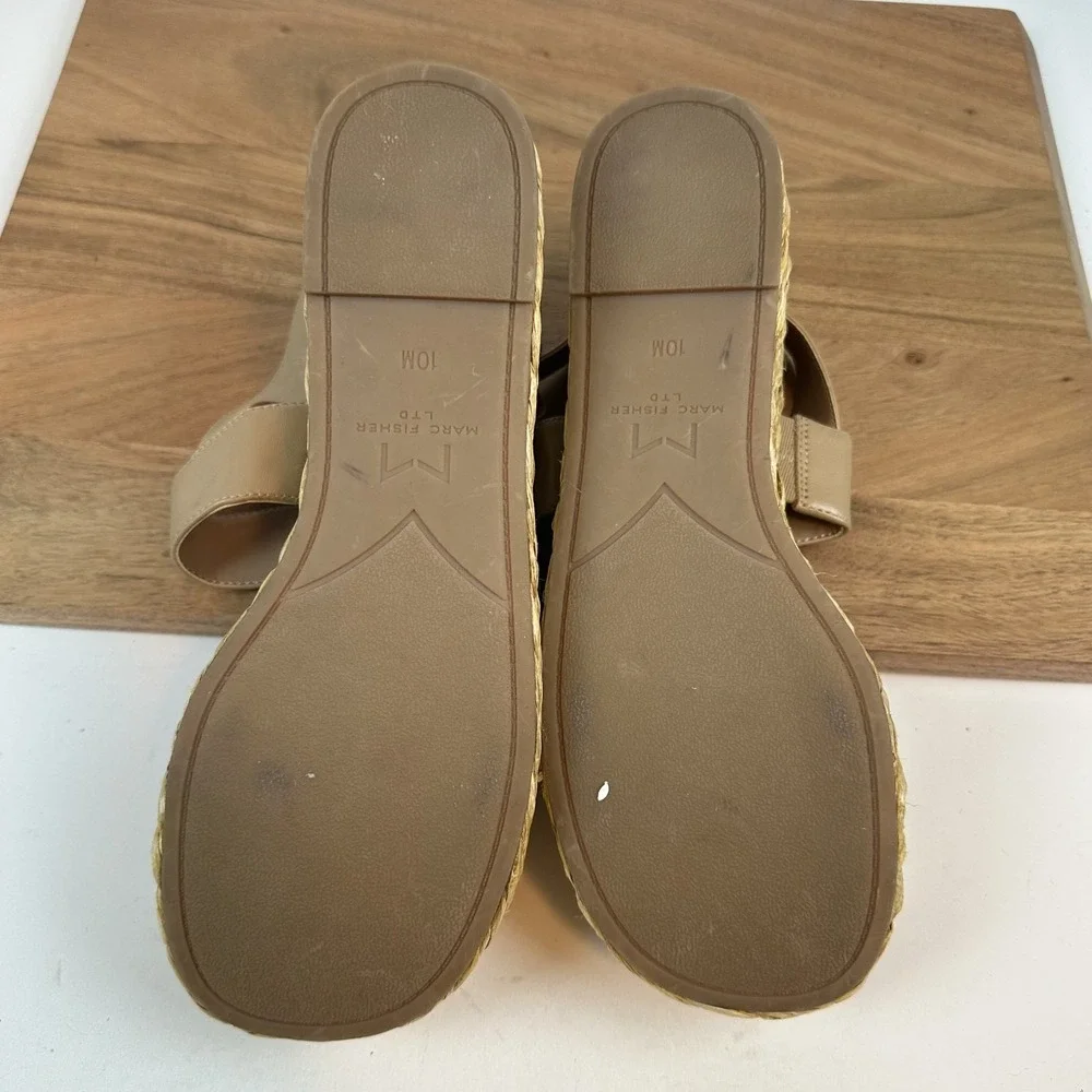 New Womens Marc Fisher Patryce Tan Leather Espadrille Platform‎ Wedges Size 10 M